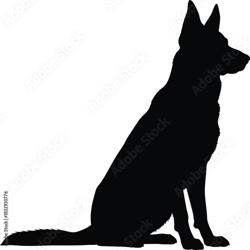 German Shepherd Dog Sitting Silhouette Vector Illustration