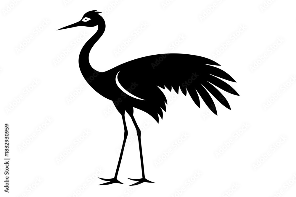 Fototapeta premium Crane bird silhouette vector, Crane black symbol