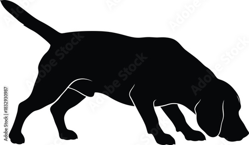 Sniffing Dog Silhouette Vector Icon Hunting Hound Tracking Scent Minimalist Black Graphic