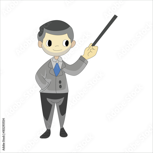 Businessman holding a pointer stick, acting as a teacher or presenter