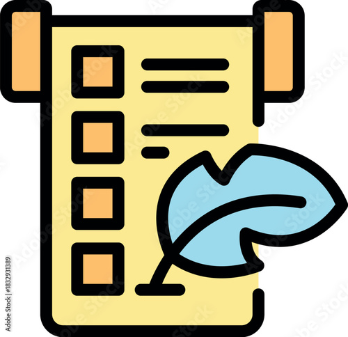 Feather quill pen writing on a historic scroll with checkboxes, symbolizing ancient agreements, contracts, or royal decrees