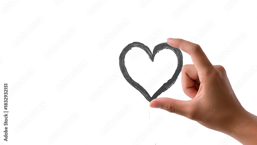 Fototapeta premium A hand holds a drawn heart. Concept of love, care, and health. Isolate.