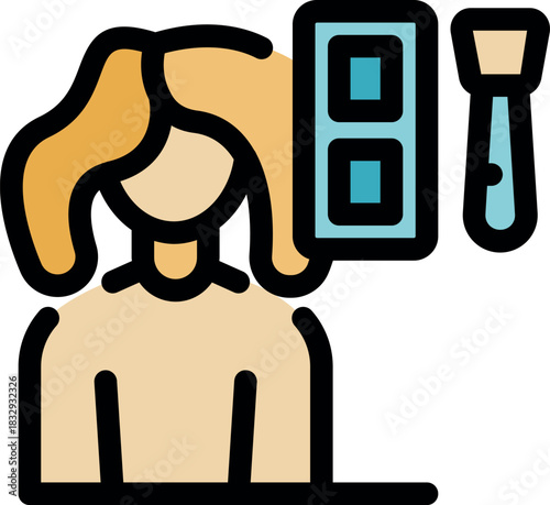 Makeup artist selecting cosmetic products for applying makeup