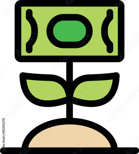 Growing money plant symbolizes investment growth, financial success, and wealth accumulation