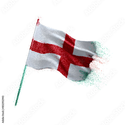 England flag dissolving into particles isolated on transparent background