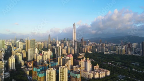Aerial View of Futian Central District, Shenzhen at Sunset