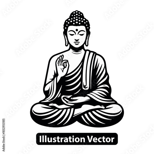 Illustration of Buddha meditating under a tree, representing peace, mindfulness and enlightenment