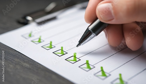 Hand checking off a task on a checklist with a pen