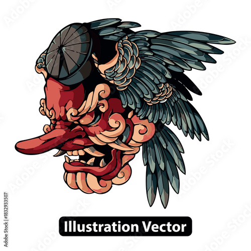 Ukon No Men Mask with Feathers, a Symbol of Thunderstorms and the Power of Lightning