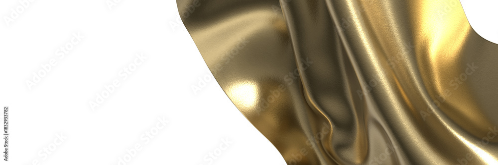 Fototapeta premium Flying gold cloth isolated on white background 3D render