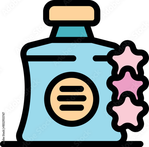 Light blue cosmetic bottle with three pink stars aside, showing a premium quality product