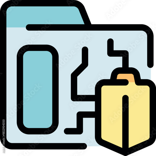 Electronic circuit connecting folder and shield icon, representing hardware security and data protection