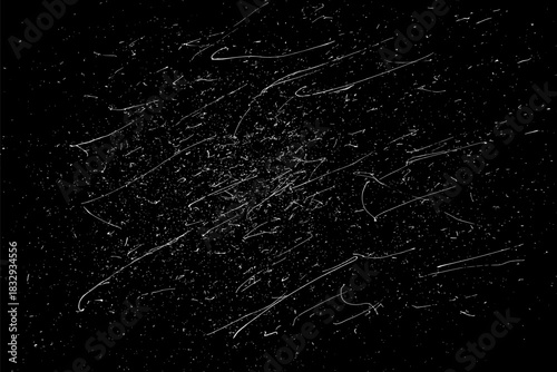 Snow flakes falling isolated. White snowflakes on black background. Snow pattern texture. Snowstorm backdrop. Snowfall overlay background. Winter ice effect. Vector illustration, EPS 10.