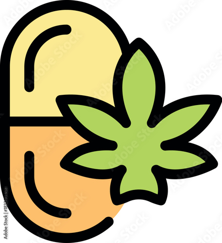 Capsule with marijuana leaf symbolizing medical cannabis and its therapeutic use
