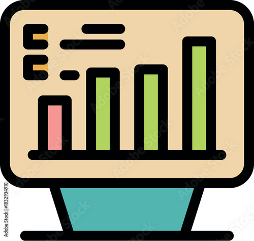 Bar graph on computer monitor representing increasing data and business growth