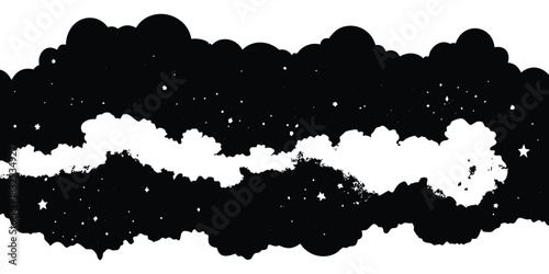 Abstract black and white cloudscape with stars, artistic design for backgrounds and templates
