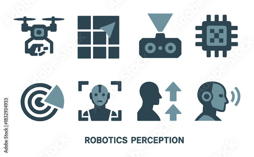 Robotics perception icons representing ai, sensors, and technology concepts