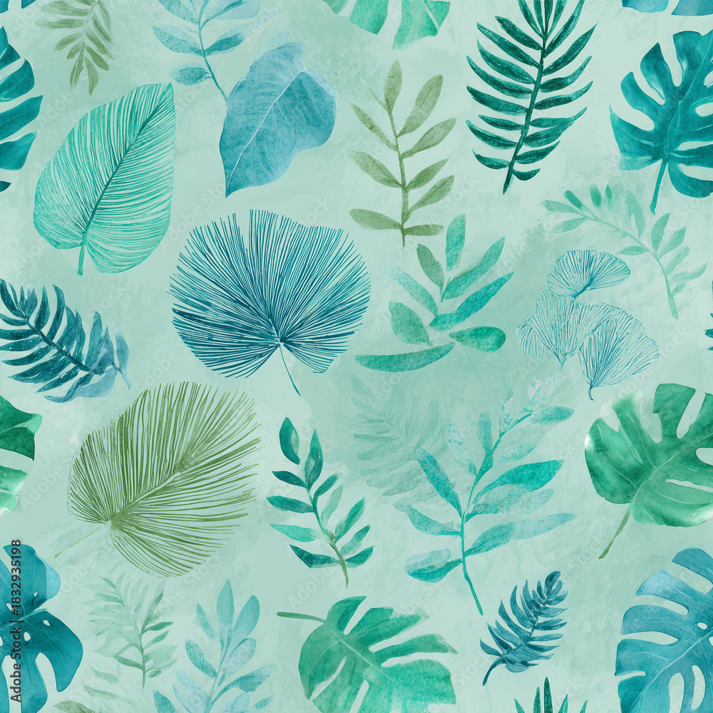 Fototapeta premium Pastel Tropics: Delicate Monstera and Leaf Pattern