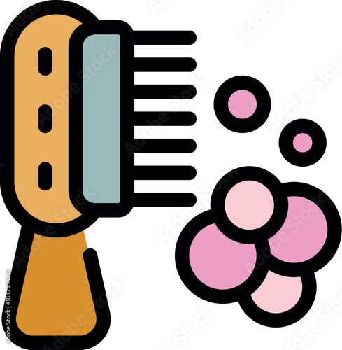 Brush with soap bubbles suggesting cleaning, hygiene, freshness, and bathroom accessories