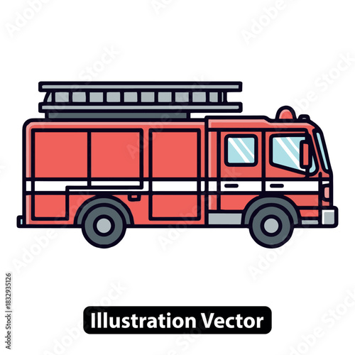 Red fire engine truck vector graphic illustration for emergency and public safety services