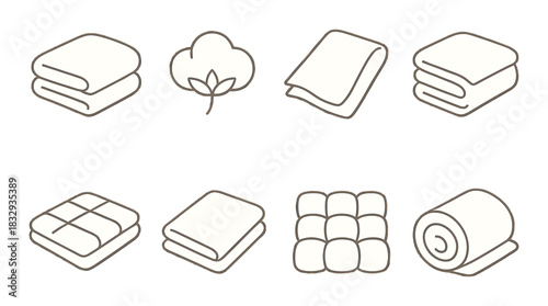 Icons of various fabrics including cotton, knit, and quilted textiles