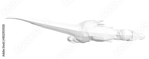 Polygonal T-Rex dinosaur illustration in a minimalist black and white low poly art style. The clean design sits isolated on a pure white background. Top view
