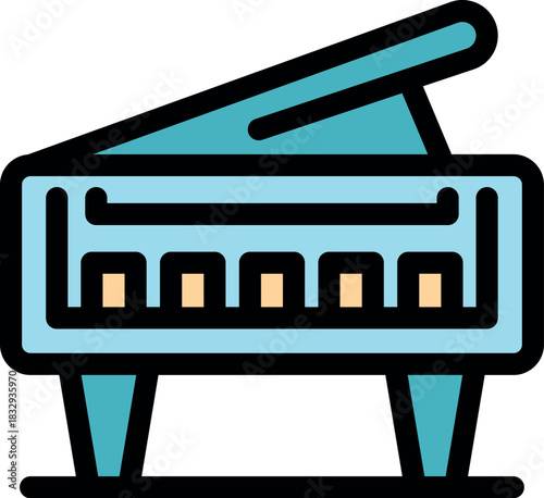 Stylish blue grand piano with its lid open, showcasing the keyboard in a minimalist and elegant design