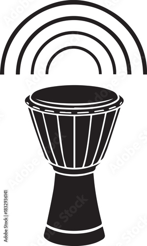African djembe drum with sound waves emanating