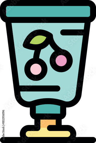 Cherry cream in a tube standing on a surface, likely indicating a beauty or skincare product