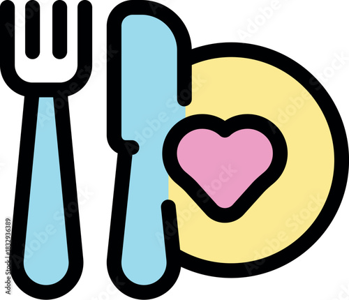 Colorful icon representing love of food, healthy eating, or romantic dinner