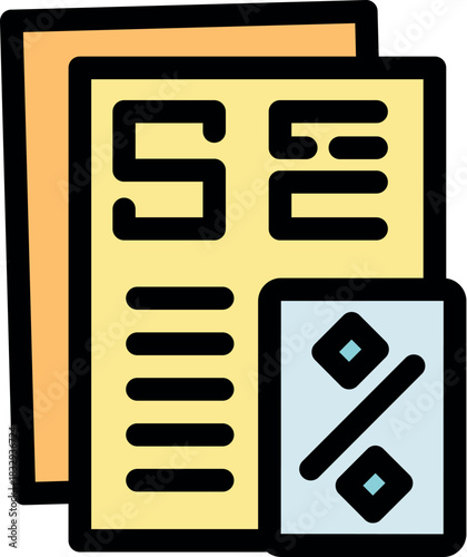 Documents with data and percentage symbol representing tax calculation and business administration