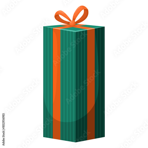 A stylish vector cartoon image of a Christmas gift. Concept for greetings, holidays, and New Year's celebrations. A birthday present. Element for your card design, etc.