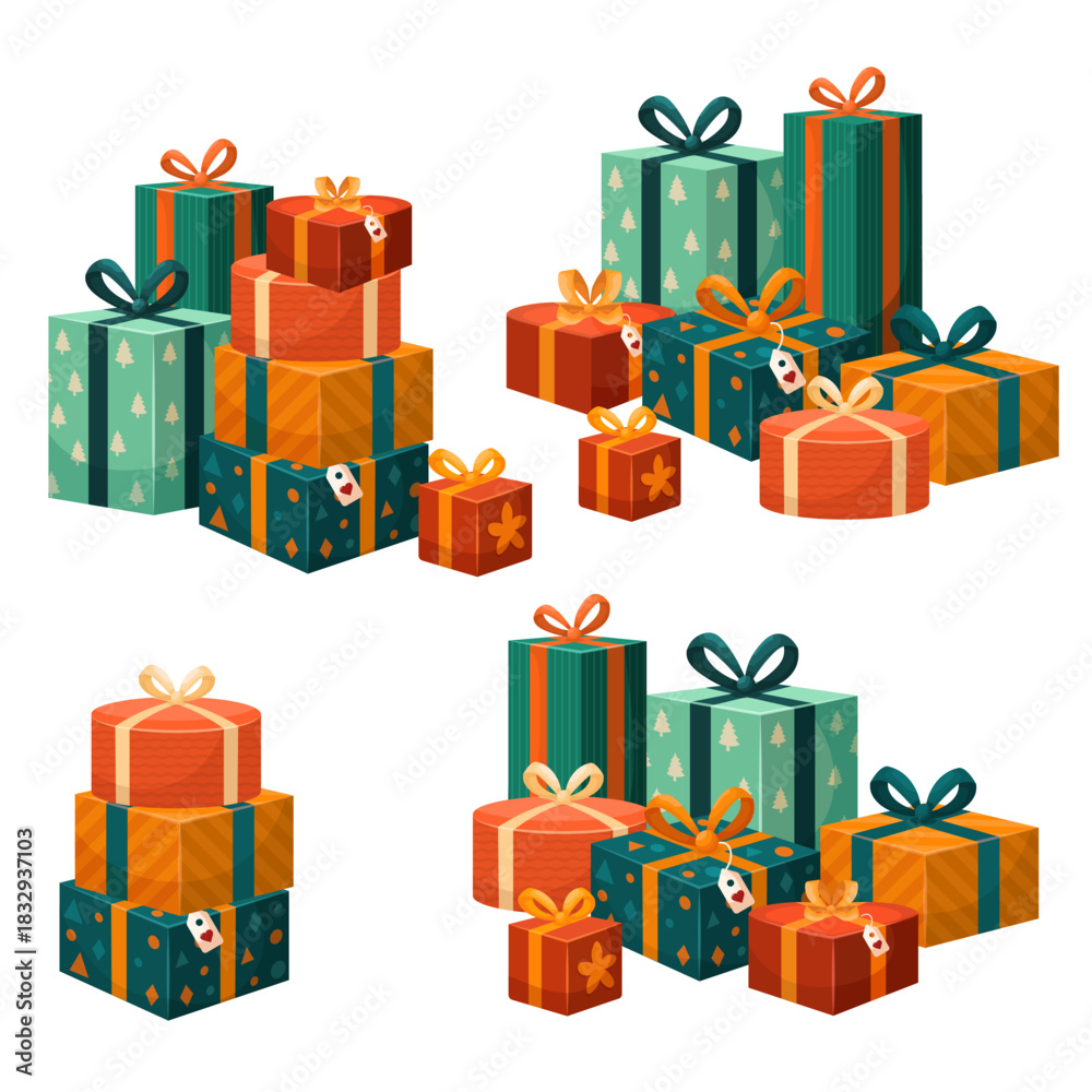 Obraz premium A stylish vector cartoon image of a Christmas gift. Concept for greetings, holidays, and New Year's celebrations. A birthday present. Element for your card design, etc.