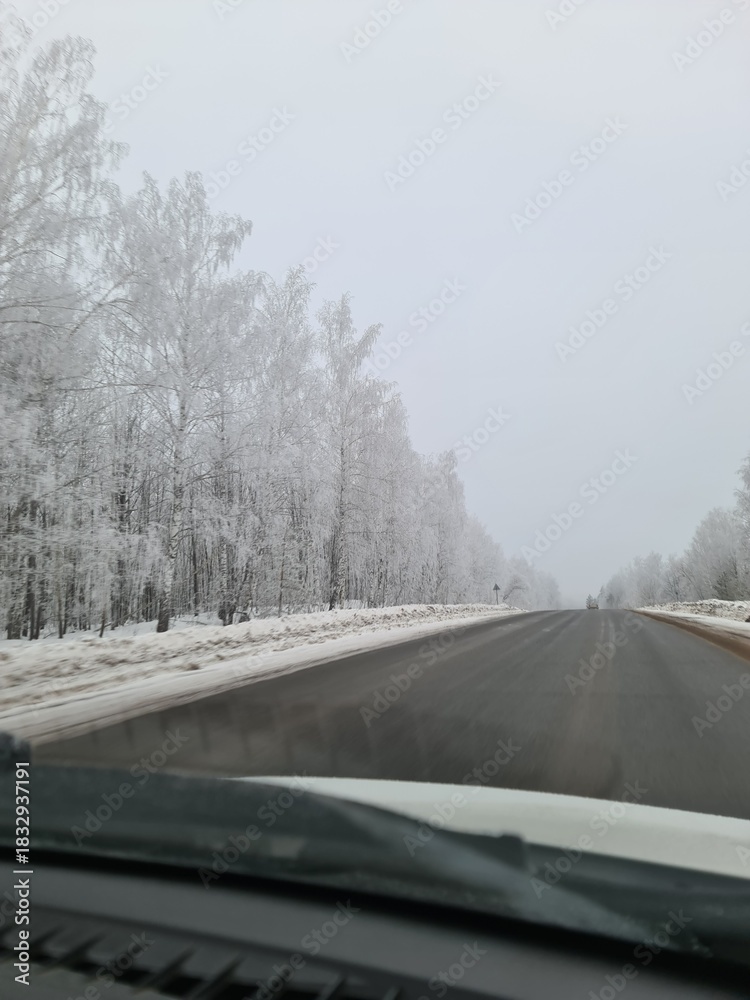 Fototapeta premium snow covered road in winter
