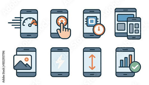 Mobile app icons for performance and design features