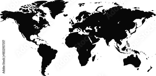World map silhouette isolated on white background