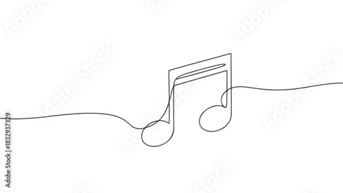 One line art continuous illustration of a musical note, minimalist design, simple, modern, a single continuous line, vector design in EPS format