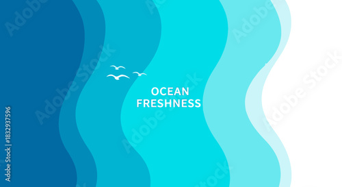 Ocean Freshness: Abstract Waves and Seagulls Minimalist Design.