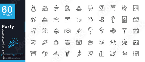 60 Party and Event Outline Icons Collection