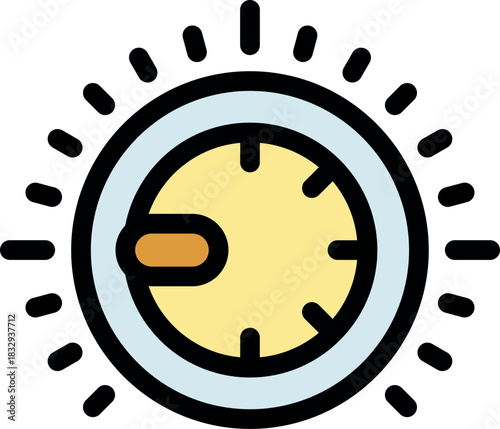 Round thermostat shining, controlling temperature and saving energy, with simple and minimalist design