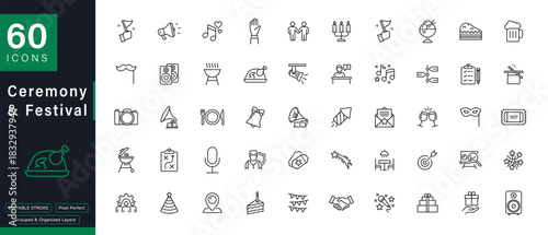 Ceremony and Festival Line Icons Set