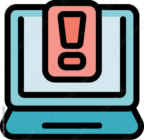 Laptop displaying a prominent warning notification, indicating a potential system alert or critical issue requiring attention