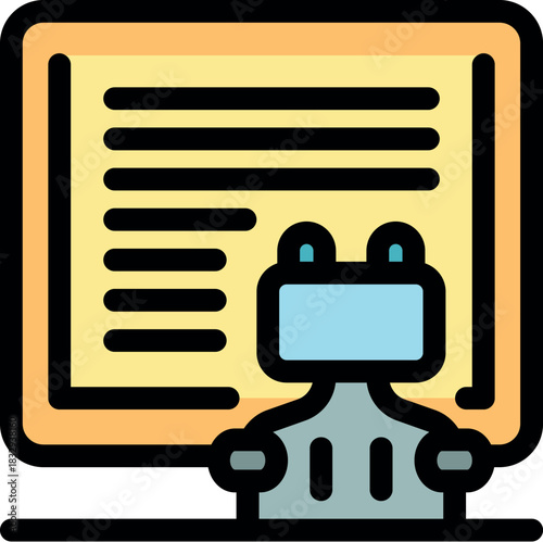 Robot reading electronic textbook, studying artificial intelligence concept