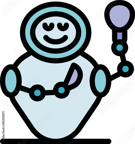 Cute and innovative robot holding a light bulb, symbolizing the generation of new ideas and technological advancement