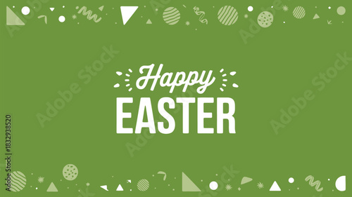 Happy easter greeting with festive decorative elements and playful patterns on a green background