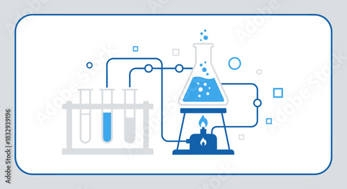Chemistry Laboratory Experiment Setup with Flask and Test Tubes.