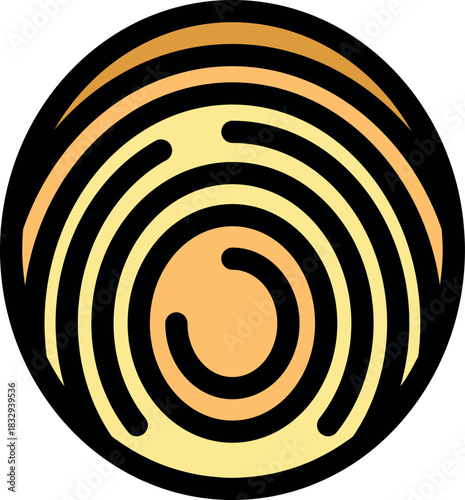 Fingerprint with concentric circles representing biometric identification, security access, and personal data protection