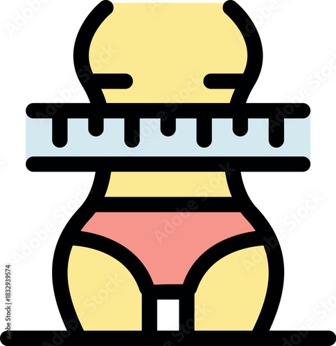 Woman measuring her waistline with a tape measure, symbolizing weight loss, dieting, and healthy lifestyle