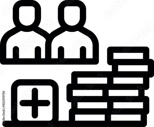 Growing online crowdfunding campaign adding new contributors and increasing funding amount with plus sign and coin stacks