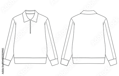Men's Polo Shirt Long Sleeve Quarter Half  Zip Polo Collar Sweater vector Template